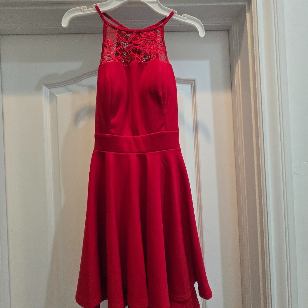 Homecoming or evening dress with lace, sequins and skater skirt